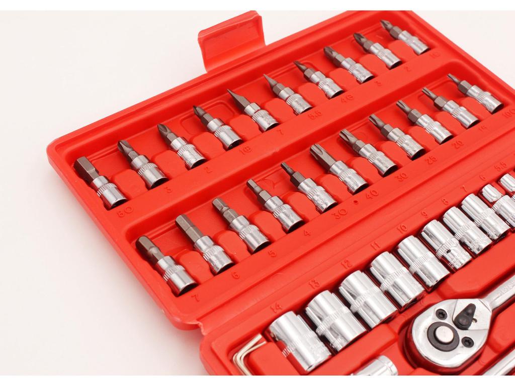 46-Piece Auto Repair Tool Set with Socket, Ratchet Wrench, and Bit Combination