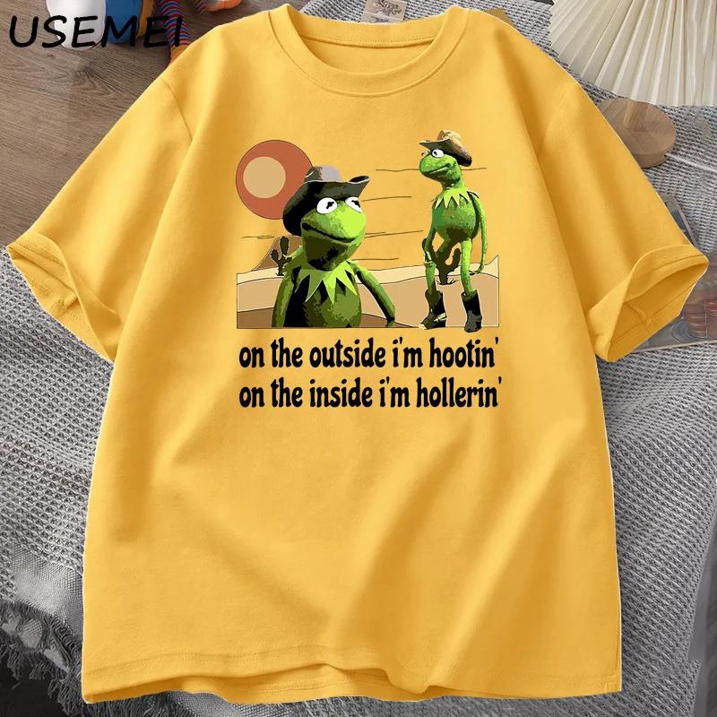 On The Outside I'm Hootin Frog T-shirt Funny Meme T Shirts O Neck Graphic T Shirts Men Clothes Harajuku Short Sleeve Casual Tops