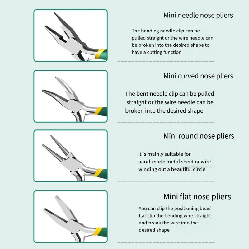 Mini Pliers, Long Nose, Bent Nose, Diagonal, End Cut, Linesmans, Needle Nose Pliers, 5'' Plier for Jewelry Making