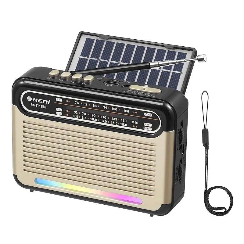 

G keni portable radio FM/AM/SW radio USB/TF card compatible MP3 player battery operated USB charging/solar charging compatible mounted LED light radio