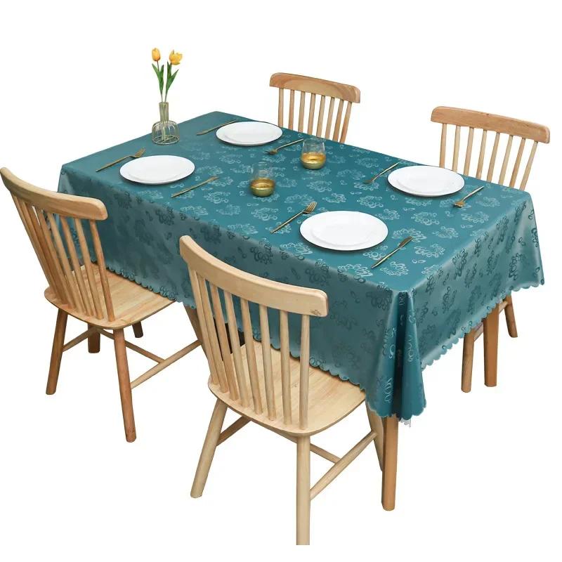 European Style PU Tablecloth, No Wash Restaurant Household Rectangular Waterproof Dining Table Fabric Jacquard Round Table Mat