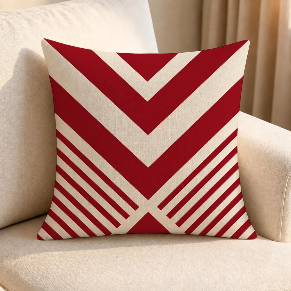 Pattern Geometric Pattern Red and White Cushion Cover Linen AntiMite Antibacterial Cushion Cover Invisible Zipper Sofa Decor