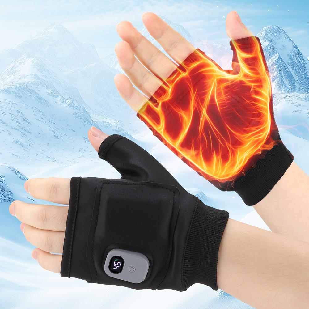 Rechargeable 1Pair Unisex Electric Heating Winter Outdoor Heated Gloves Half Finger Touchscreen Warmer Mitten for Outdoor Hiking