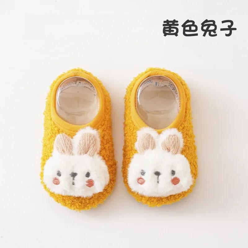 Șosete de podea drăguțe de iarnă și toamnă Kawaii cu păpușă de iepure pentru sugari Baby îngroșate, non-alunecare, copii, șosete de interior, primul mers pe jos