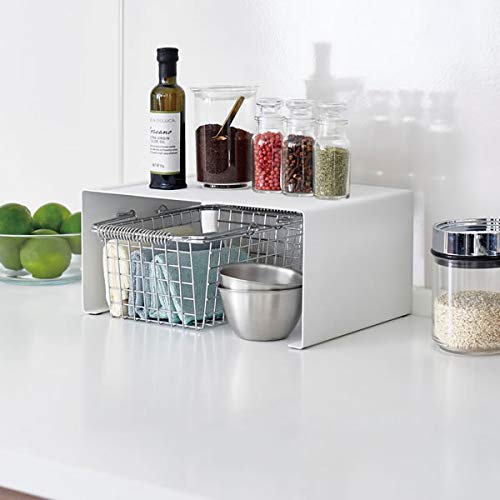 [Set of 2] Yamazaki Tower Kitchen Steel L-Shaped Rack, Large, White, 3791 | Kitchen Storage, L-Shaped Condiment Rack, Steel Shelf, Organization