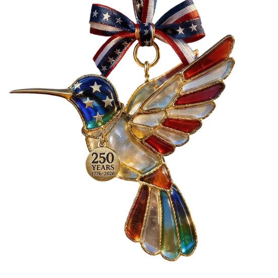 Yousheng Independence Day Patriotic Hanging Decoration, Butterfly Hummingbird Cat Bell Ornament for 4th of July, USA 250th Anniversary Stained Glass
