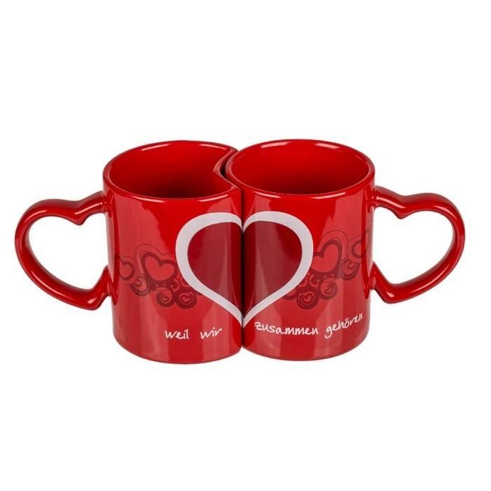 Mug - COEURS ENTRELACÉS - Set de 2 - Céramique - Rouge - 350 ml