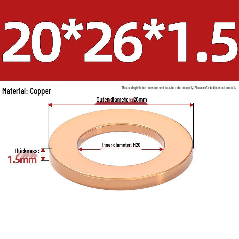 Pure Red Copper Gasket Sealing Ring for Marine Instruments, Metal Flat Washer M3-M60mm