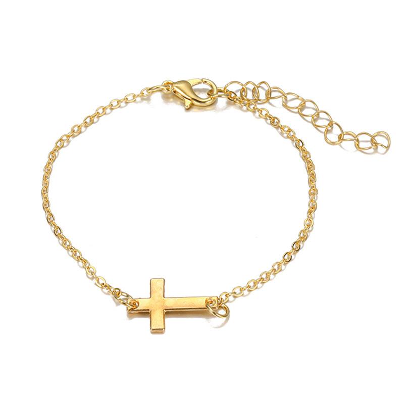 Simple Gold Color Cross Chain Bracelet for Women Shiny Charm Hand Bracelet Wedding Jewelry