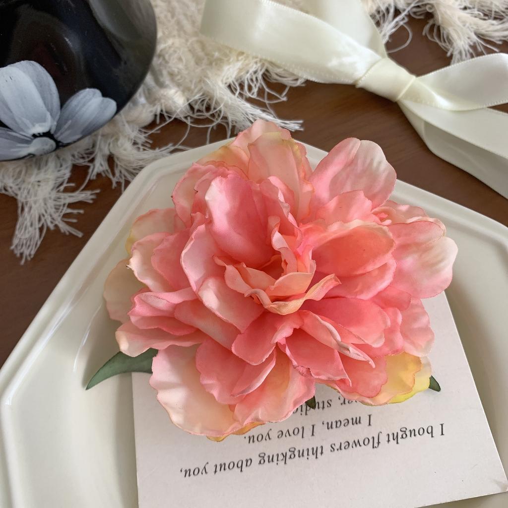 1pc women's artificial peony camellia flower hairpin, large resort style duckbill clip flower side clip hair ornament headdress