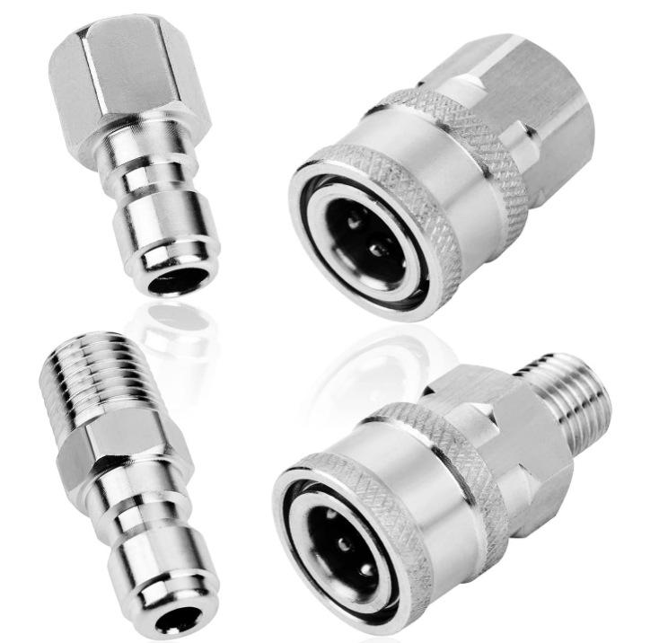 Stainless Steel Quick Connect Kit: NPT3/8 High-Pressure Washer Adapter with Male/Female Threads