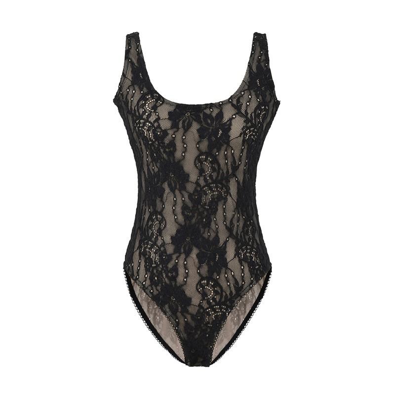 Pure Desire Style Lace Bodysuit Sleeveless Slim Fit Top