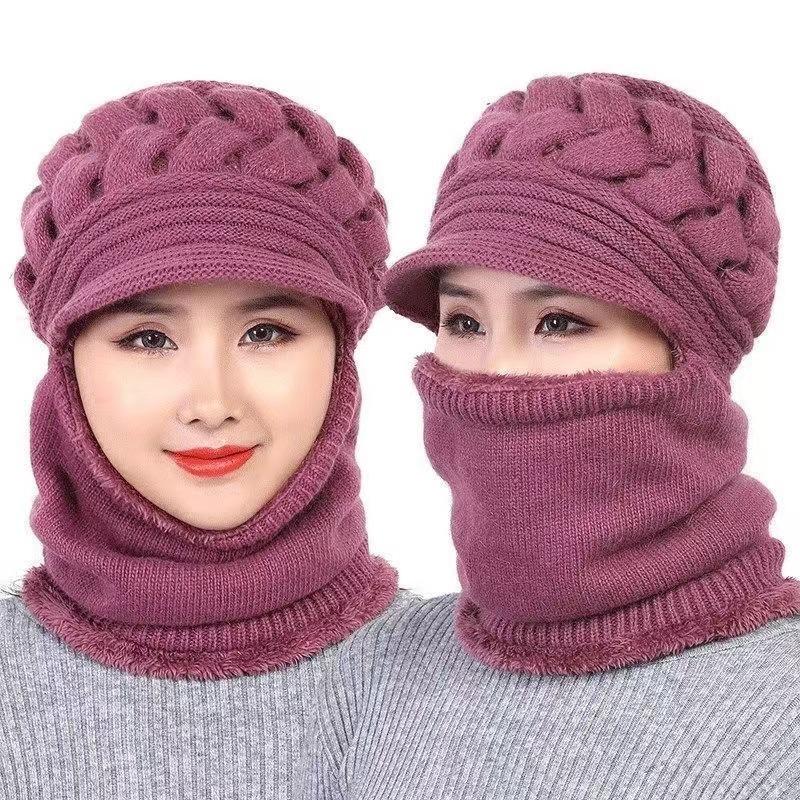 Autumn and winter middle-aged hats women's knitted wool hats, fleece warm ear protection hats, mother and grandmother hats