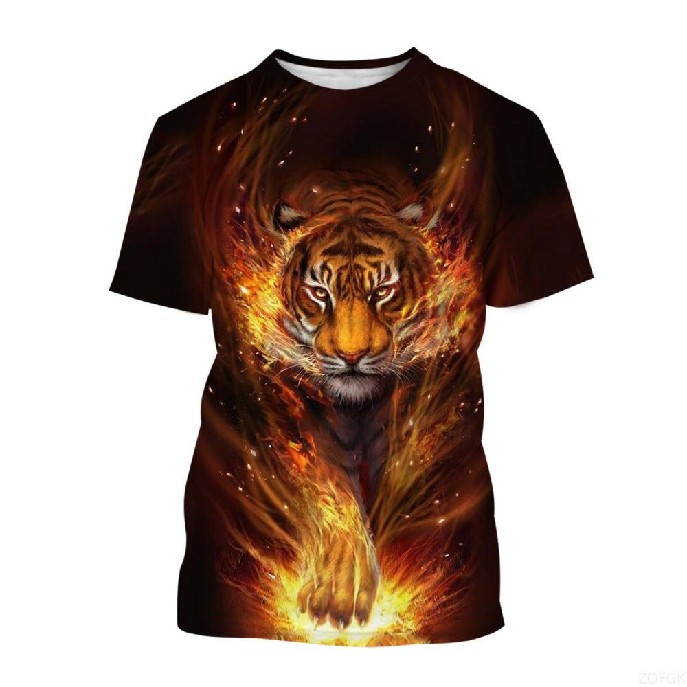 Men's T-Shirt Cute Tiger 3D Print Fashion Cartoon Pattern Short Sleeve O-Neck Pullover Top Leisure Loose Comfortable Clothing