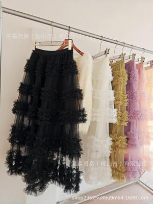 Spring-Summer Fairy Mesh Layered Fluffy Long Skirt