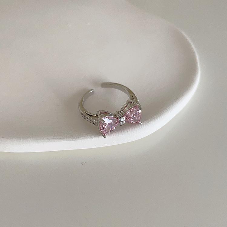 Sweet Pink Zircon Heart Metal Open Ring for Girls - Trendy, Versatile, and Stylish