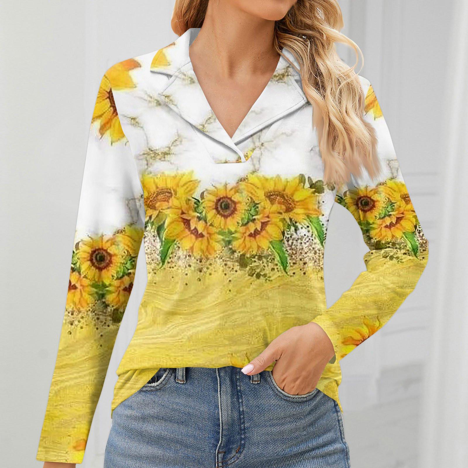 

Женская мода для отдыха с длинным рукавом и V-образным вырезом с цветочным принтом XS жёлтый