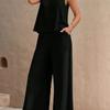 New Women's Sleeveless Vest And Trousers Two Piece Set Fashion Solid Color Two Piece Round Neck Top Pants Suit Casual Set