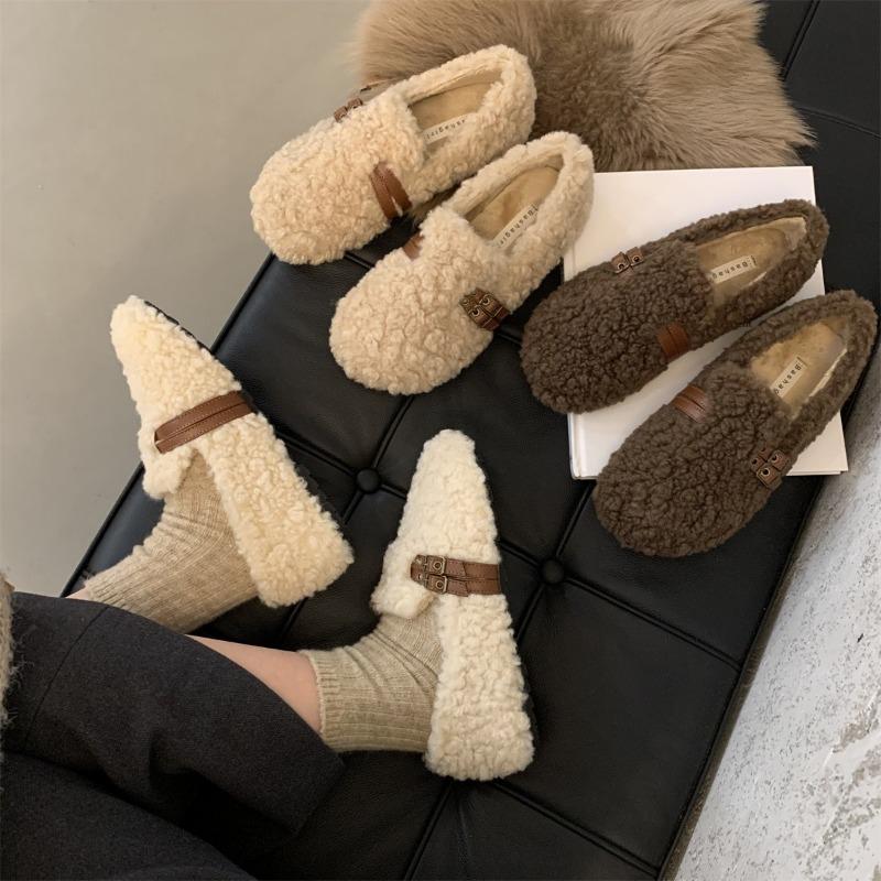 Mode 2024 Neue Damen Winter Warme Outdoor Schuhe Plüsch Design Britischer Stil Weiße Schneestiefel Damen Casual Flats Mode Leicht Weich