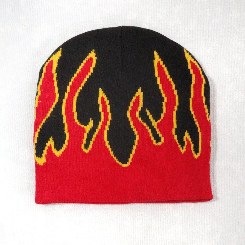 Knit Outdoor Cap With Flame Pattern And Acrylic Material For Streetwear Fall