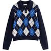 INMAN Women's Retro Argyle Pullover Sweater