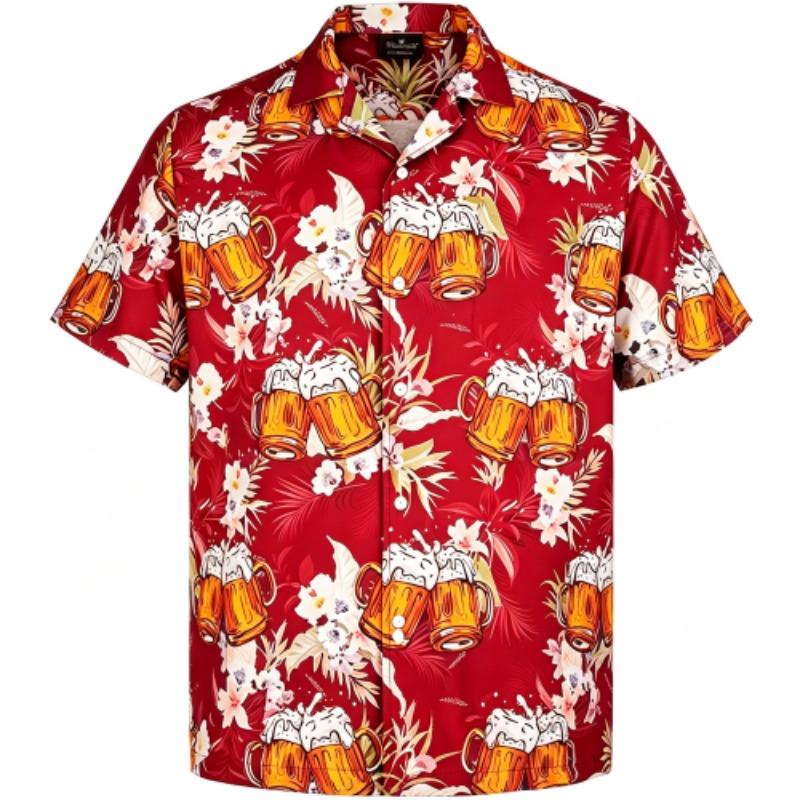 Summer Fashion Beer Hamburger Cat Printing Shirt Hawaiian Beach Vacation Clothing Men's Street Style Shirt Daily Men's and Women's Shirt