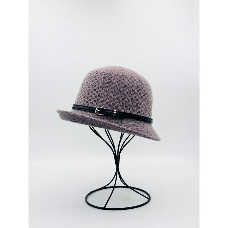 Autumn and winter basin hat wool hat bucket hat autumn and winter elegant and elegant temperament leather buckle new knitted versatile and elegant