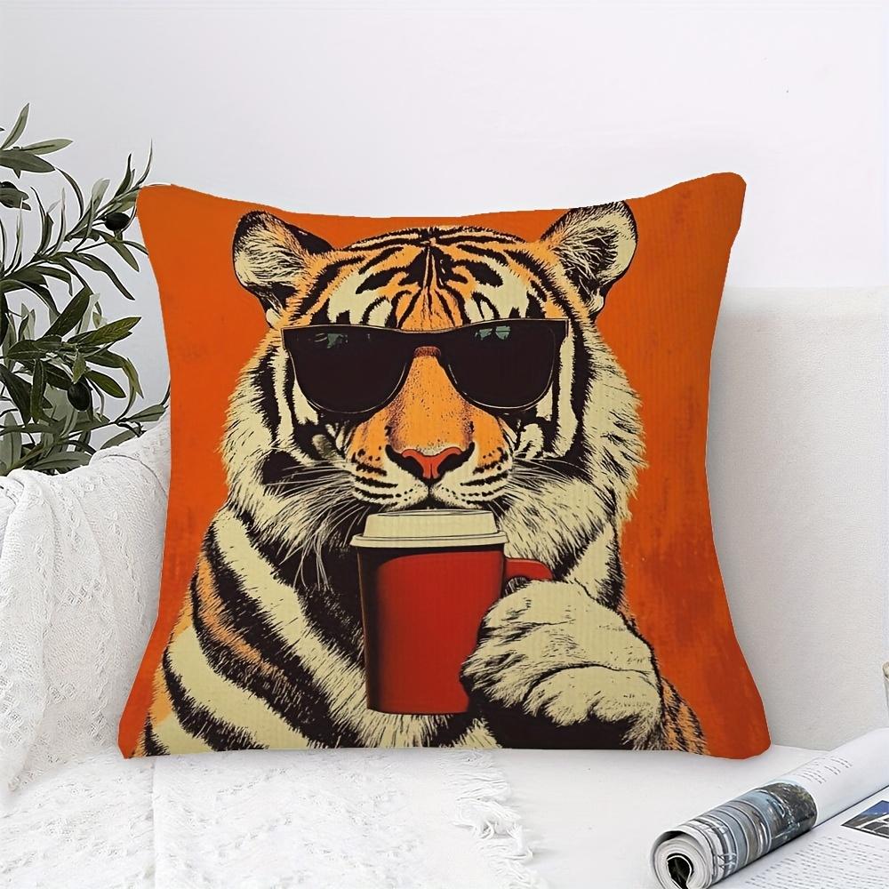 1pc Abstract Feline-Inspired Graphic Motif Pillowcase for Home Decoration Cushion Cover Polyester 45x45cm 18x18in