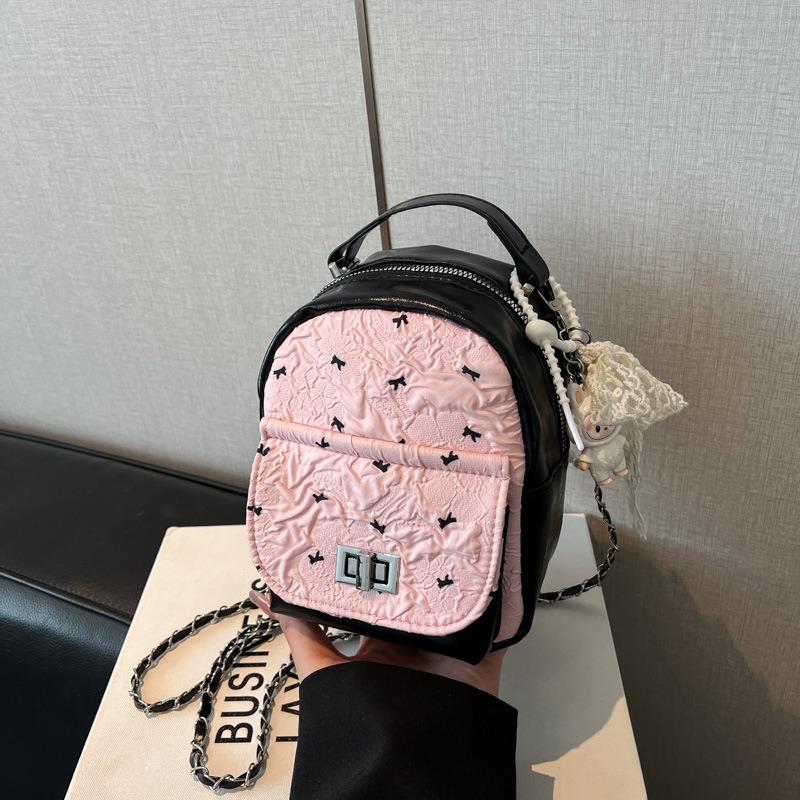 Contrasting color niche women's backpack new trendy exquisite mini versatile chain rear backpack small schoolbag