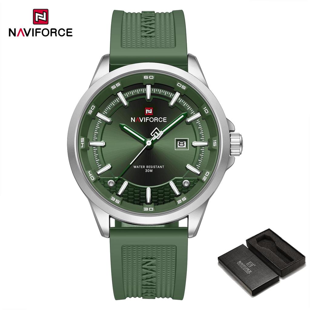 NAVIFORCE Men's Watch Quartz Calendar Luminous Hands Waterproof Silica Strap Round Simple Dial Fashion Casual Watch for Men NF9248T