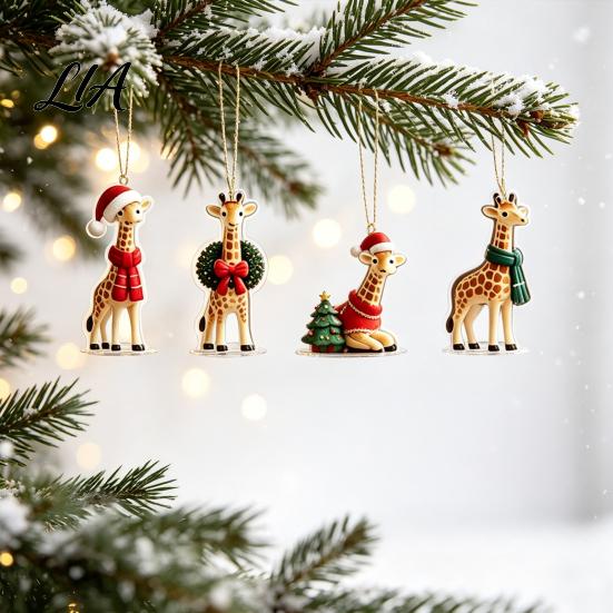 Festive Tabletop Decor 24 Days Giraffe Christmas Advent Calendar, 2D Acrylic Figure Countdown Decorative Holiday Figures Collectible Animal Ornaments