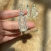 Chinese Style White Chalcedony Lucky Bean Pendant Necklace with Silver Plated Diamond Clavicle Chain