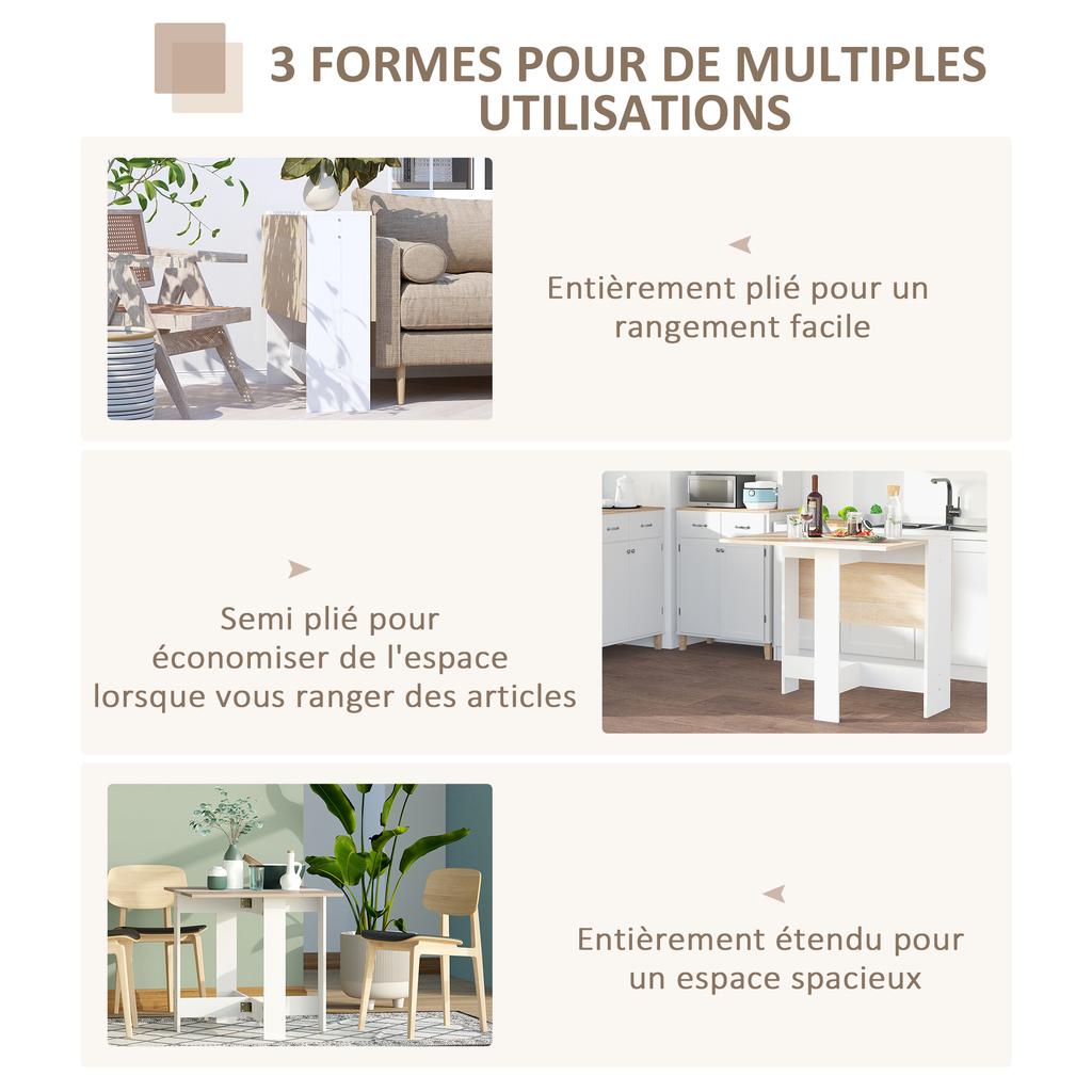 Folding Kitchen Table, 103 x 76 x 74 cm, Two-Tone White Oak Wood