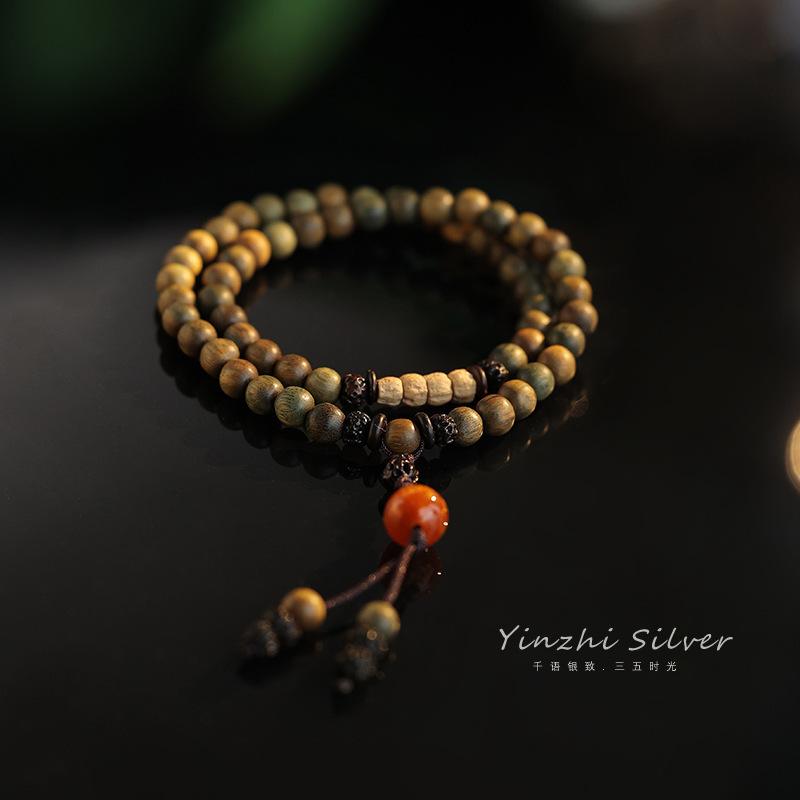 Green Sandalwood Bracelet for Women, New Popular Model, Light Luxury Sandalwood Bodhi Jewelry, Zen-Inspired Decorative Item, Passion Seed Beads