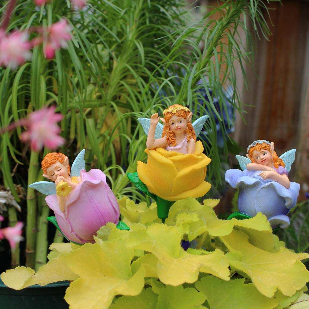 3-piece set of flower fairy inserts, resin crafts, flower pot and bonsai inserts, courtyard and garden decoration statue inserts