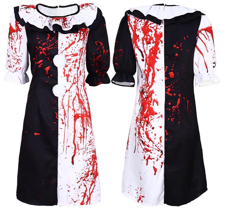 Soul-Shattering Clown Halloween Unisex Cosplay Costume with Blood Stains and Cloak