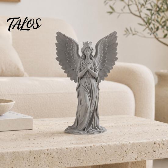 Crown Angel Ornament 3D Printed Figurine, Vintage Guardian Angle Statue, Miniature for Display Artistic Winged Women Sculpture Home Tabletop