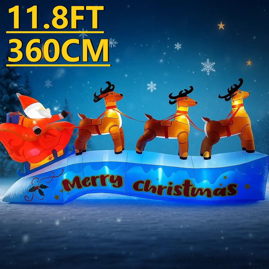 11.8FT Christmas Holiday Inflatable Yard Decor Santa Sleigh Reindeer Toy Xmas Christma Home Decor Ornaments Supplies Gifts Decor