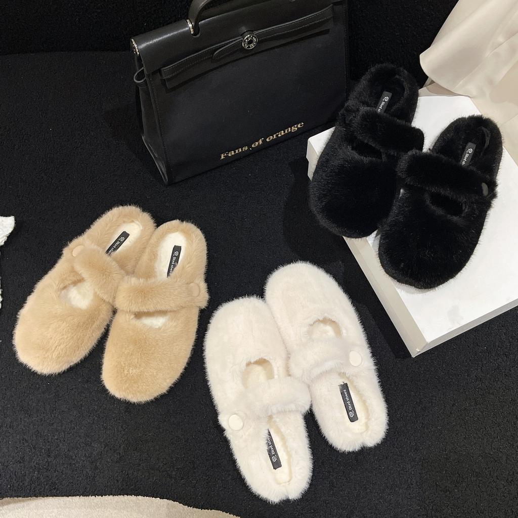 Internet Celebrity Mao Mao Shoes Women Wear Velvet Warm Cotton Shoes In Autumn and Winter, Bag Head Slippers One Pedal Non-slip Doudou Shoes Women
