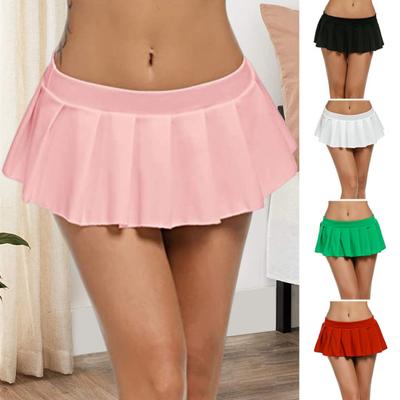 Sexy Skirt Low-rise Solid Color Pleated Skirt Super Short A-Line Style Skirt