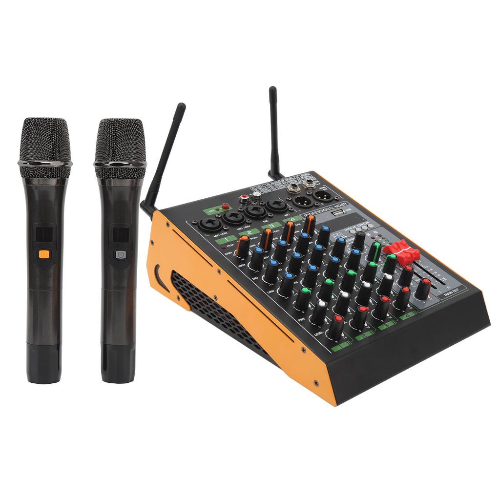 SM4 4 Channel Mixer 4 Channel Mixing Console with Dual Wireless Microphones 100‑240V US Plug