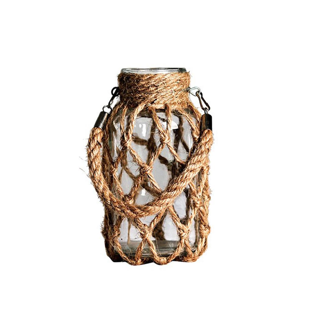 Handgewebte Kordel Glasvase Transparent Blumenvase Hydroponische Vintage-Vase Dekoration