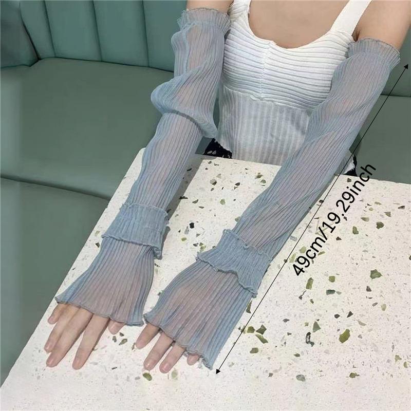 Summer Long Sleeves Women Lace Cycling Driving Arm Warmers Uv Protection Loose Cool Hand Sleeves Fashion Fingerless Gloves