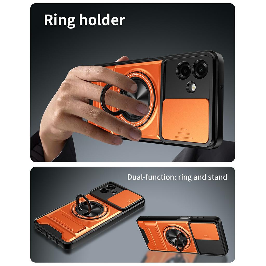 For Samsung Galaxy A07 4G Magnetic Case Ring Holder Foldable Kickstand TPU PC Phone Cover with Camera Lens Slider