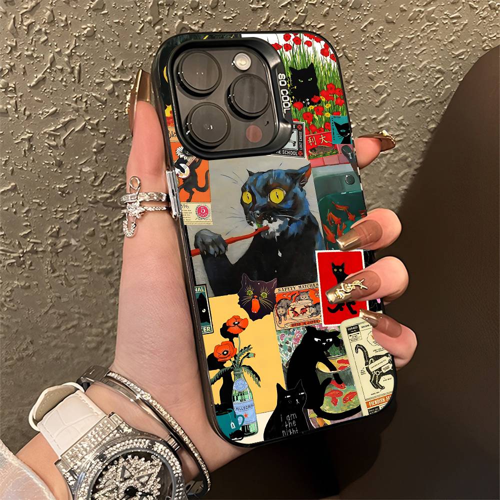 Black Cat Graphic Montage Phone Case For iPhone 15,17,12,14,13,16,11,E,Max,Plus,Air,Pro,Mini Matte Protect Cover