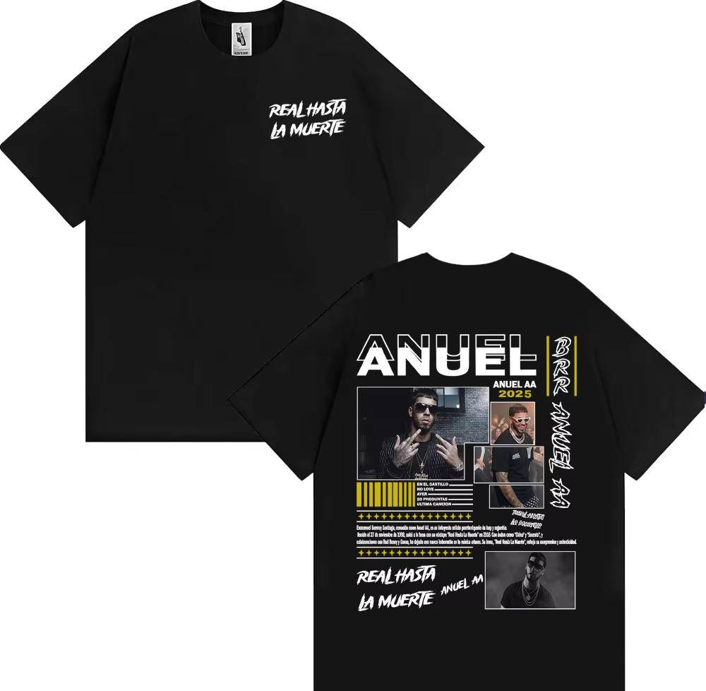 Rapper Anuel AA Rhlm 2 Album Tour Tshirts 2026 Spring Summer Men Fashion Hip Hop High Street ONeck Short Sleeve Top Unisex