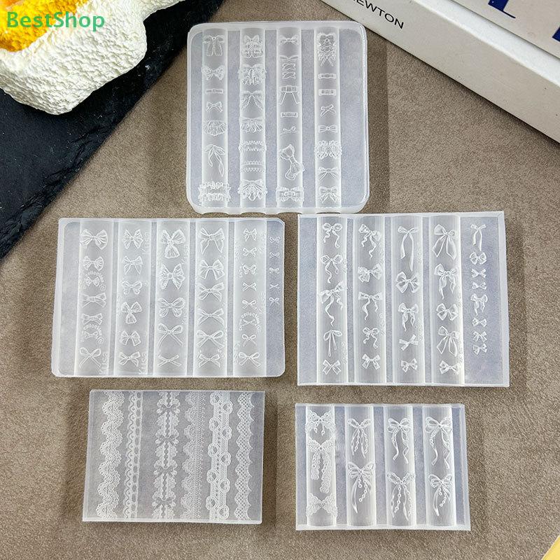 3D Relief Silicone Nail Art Molds Cartoon Bow Rabbit Frame Gemstone Design DIY Nail Decor Transparent Manicure Template