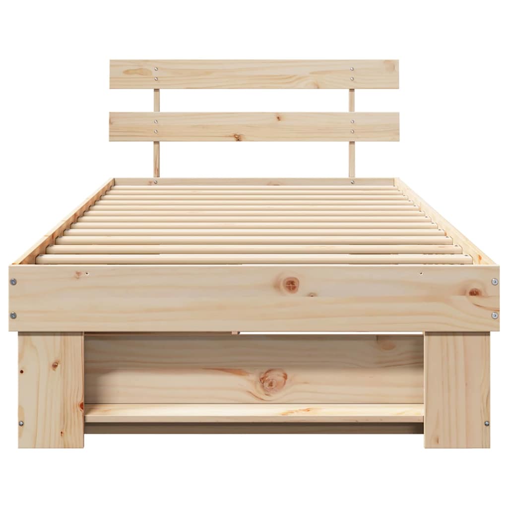Natural Wooden Bed Frame with Headboard 75 x 190 cm Solid Pine Wood