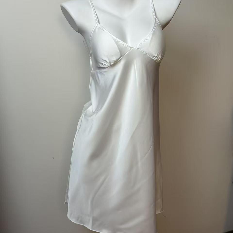 Women's Satin Chiffon Silk Nightgown with Adjustable Straps and Chest Pad