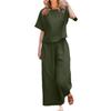 2026 New Loose Solid Color Short-sleeved Wide-leg Pants Set Women's Summer Casual Fashion Two-piece Set Cross-border Belly Cover